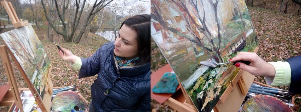 Осенью прошлого года, в ноябре Евгения выбралась на осенний пленэр в "Братеевский каскадный парк" и захватила с собой не акварель, а этюдник с масляными красками. Как признается она сама, для масла нужно гораздо больше времени и сноровки. Поэтому для такого пленэра нужно выделять специально день. Фото: из личного архива Осенью прошлого года, в ноябре Евгения выбралась на осенний пленэр в "Братеевский каскадный парк" и захватила с собой не акварель, а этюдник с масляными красками. Как признается она сама, для масла нужно гораздо больше времени и сноровки. Поэтому для такого пленэра нужно выделять специально день. Фото: из личного архива