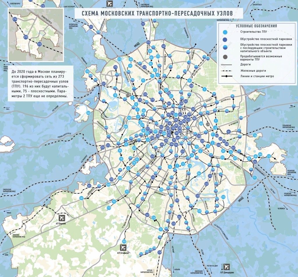 Схема московских транспортно-пересадочных узлов.