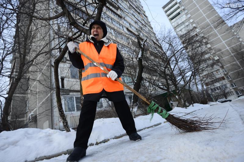 Жизнерадостные бабушки бойко помогают коммунальщикам убирать снег