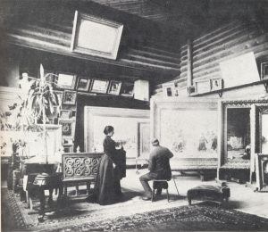 Начало XX века, Москва, Нижние Котлы. Василий Верещагин с женой Лидой в мастерской художника.