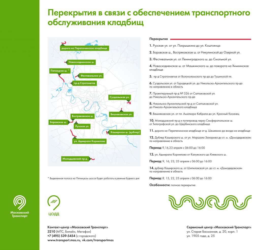 Перекрытия в связи с обеспечением транспортного обслуживания кладбищ