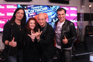 11 октября 2017 года. Члены жюри проекта «Площадь Согласия» (слева направо): гитарист Дмитрий Четвергов, участница «Евровидения» Мария Кац, музыкант и продюсер Игорь Сандлер, композитор Виктор Чайка. Фото: Игорь Ивандиков
