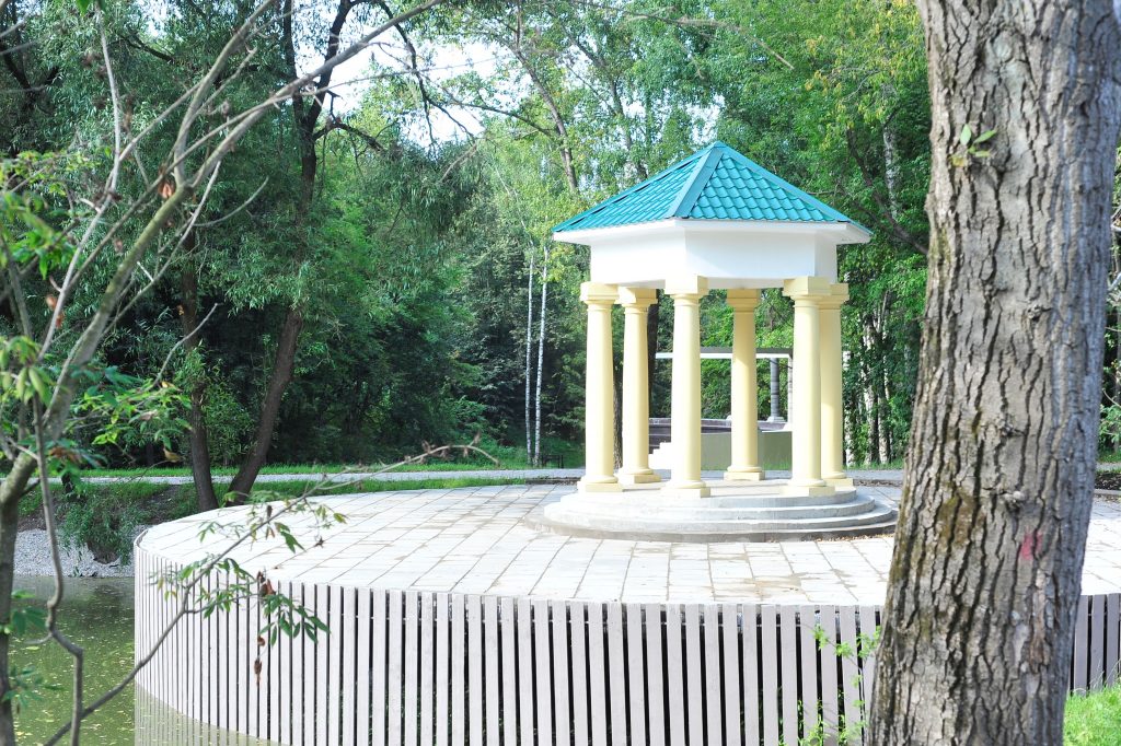 Беседка на окраине Бюрюлевского парка, на пруду. Фото: Пелагия Замятина