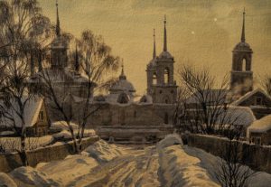 Картина «Январский день в селе Быково» Сергея Андрияки, 2010 год, акварель Картина «Январский день в селе Быково» Сергея Андрияки, 2010 год, акварель