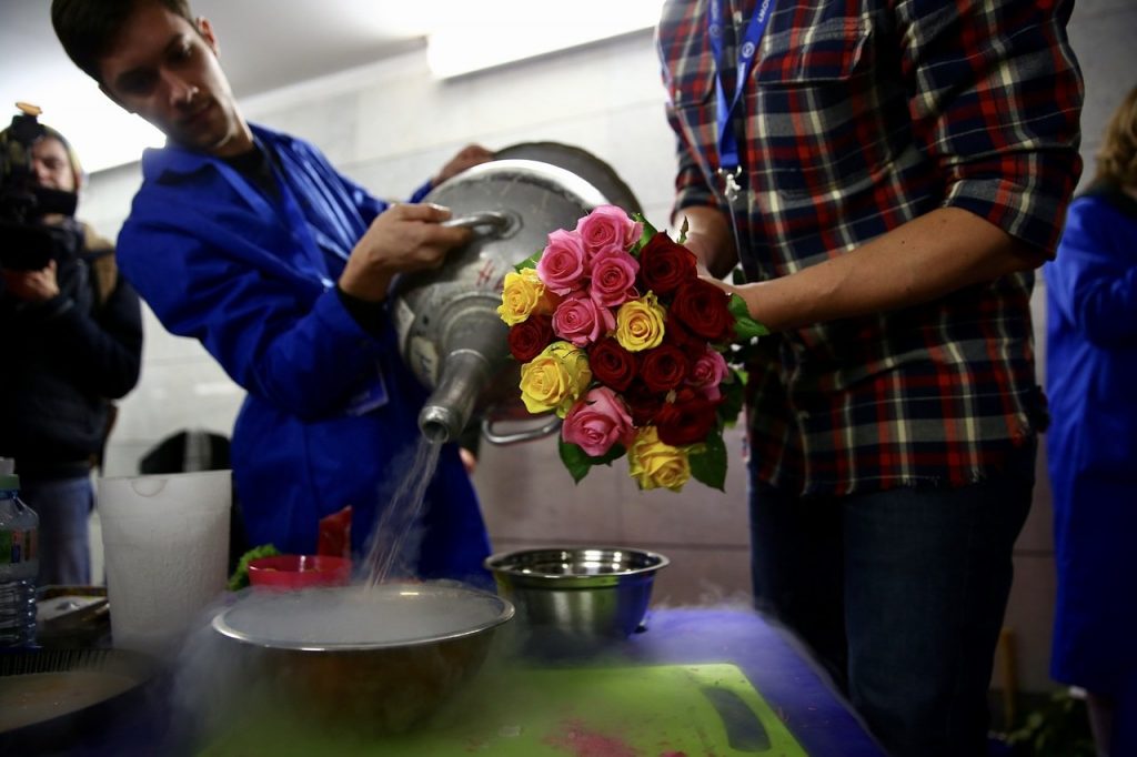 Москвичкам и гостьям столицы подарили в метро «ледяные» розы