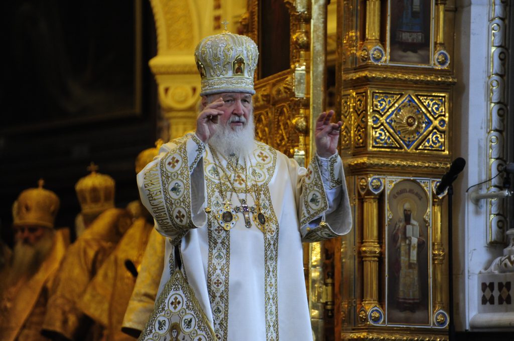 Патриарх Кирилл освятил ветви вербы в Храме Христа Спасителя. Фото: архив, «Вечерняя Москва»
