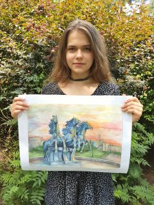 Дарья Буравлева со своей работой «Тройка лошадей». Фото из личного архива